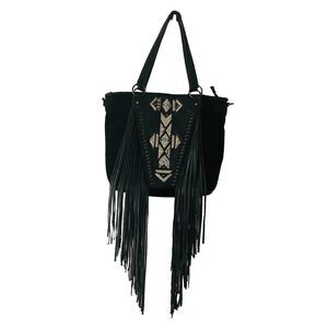 Idyllwind Womens Wild Roamer Fringe Tote Purse Black 15 Inches Western Aztec